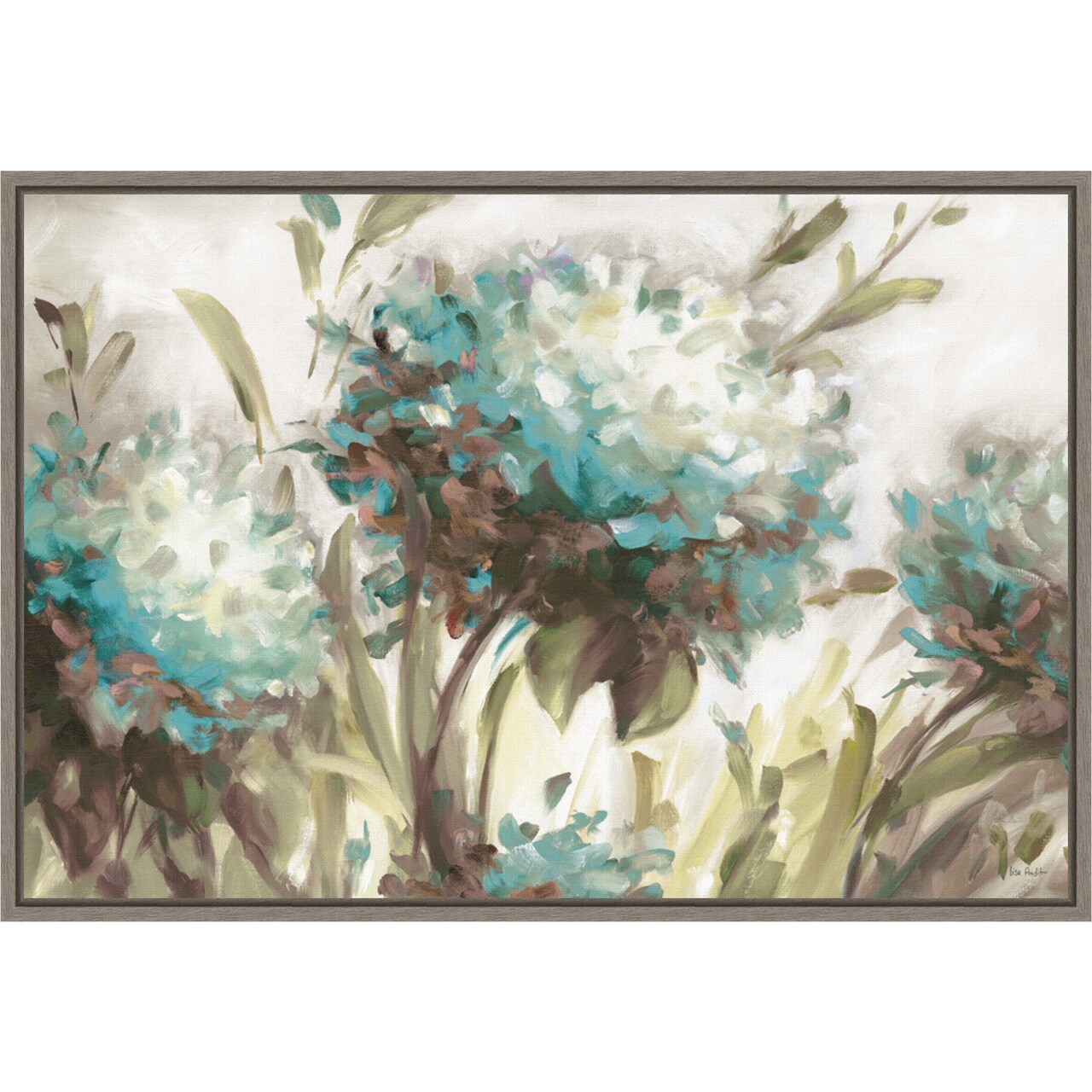 Hydrangea Field Neutral by Lisa Audit 23-in. W x 16-in. H. Canvas Wall Art Print Framed in Grey
